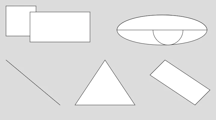 A few basic shapes drawn in white and black over a grey background.