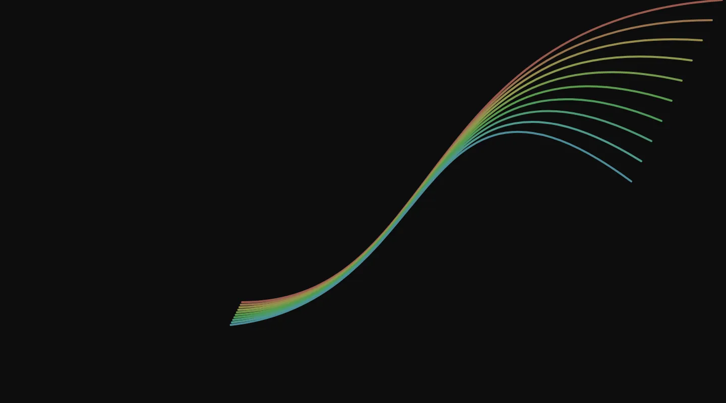 Ten rainbow-colored lines in a bezier curve formation.