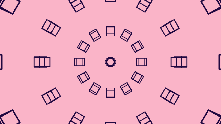 暗い紫色の立方体の球体が薄いピンクの背景にあります。