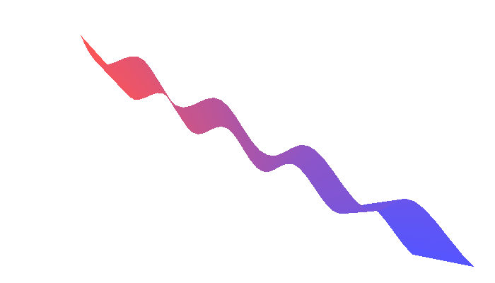 赤から青に波打つリボンが白い背景にあります。