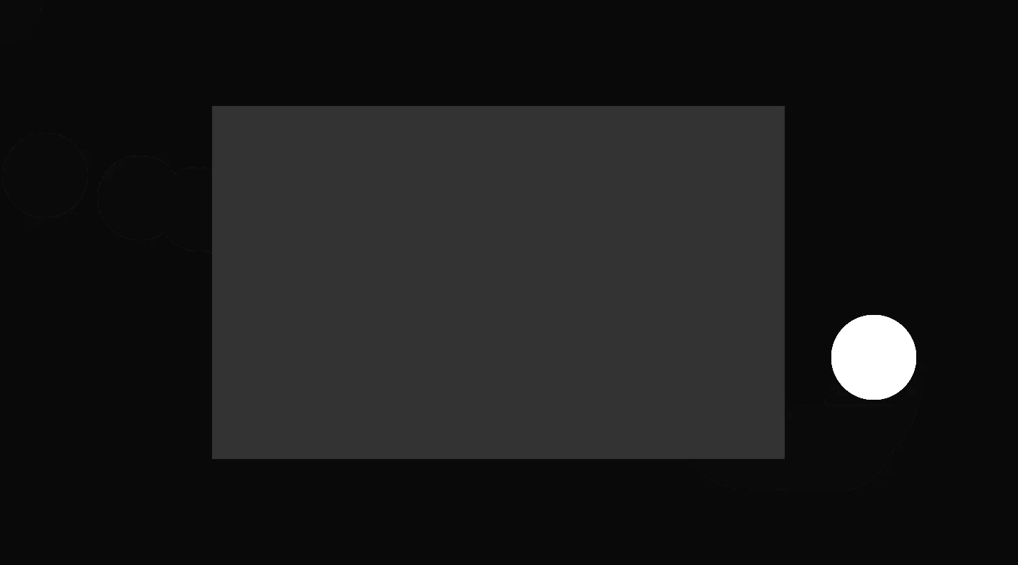 Black canvas with a very dark grey rectangle in the middle. A white circle is at the edge of the rectangle.