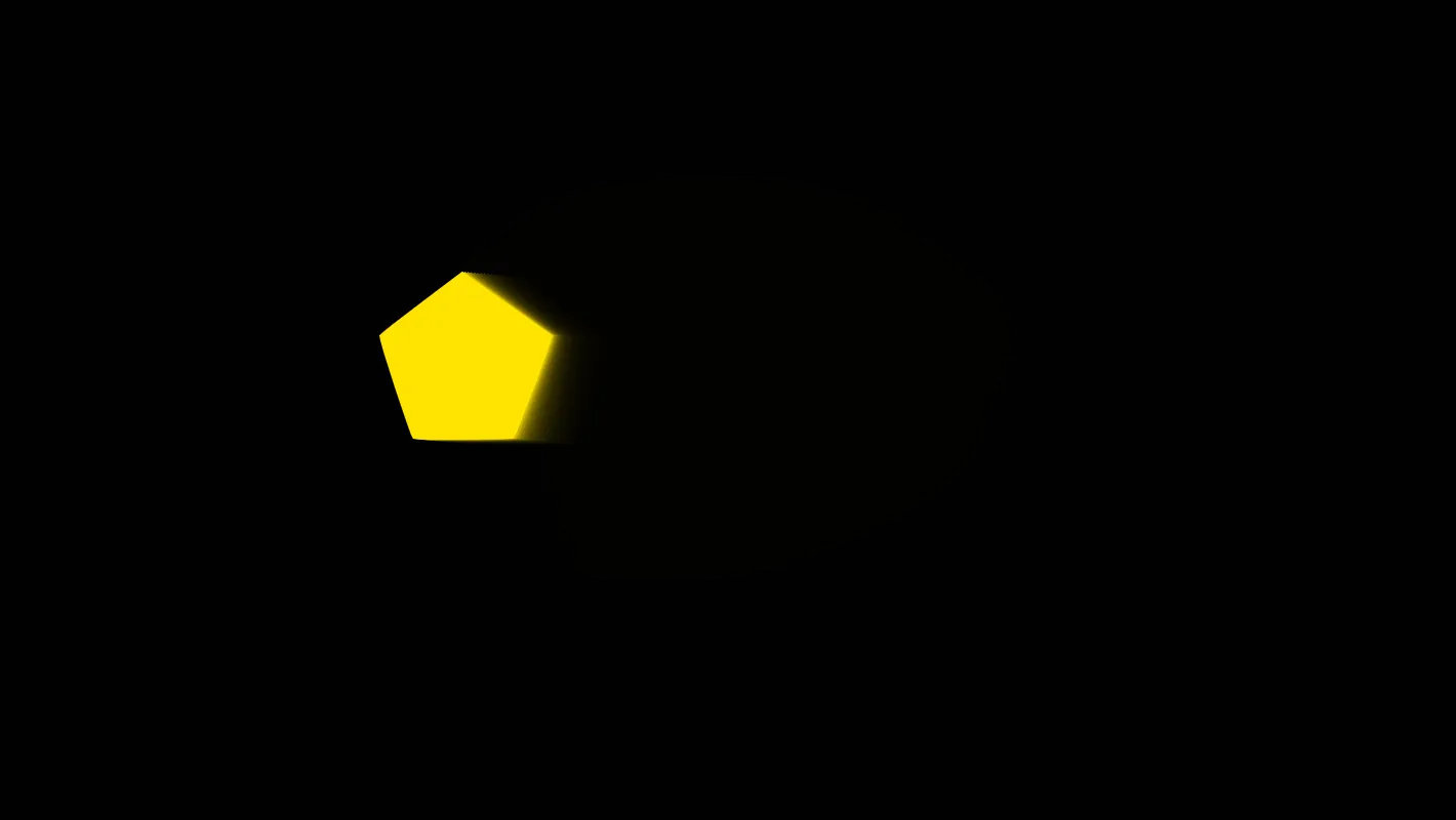 A yellow pentagon on a black background.