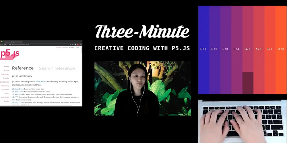 A collage of about “3-Min Creative Coding with p5.js