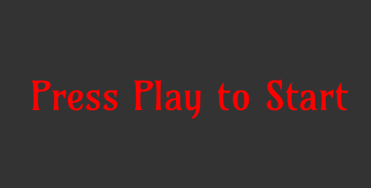 濃いグレーの背景に「Press Play to Start」というテキストが中央に表示された正方形の画像。テキストは赤色で、クラシカルなフォントAmaranteでスタイリングされています。