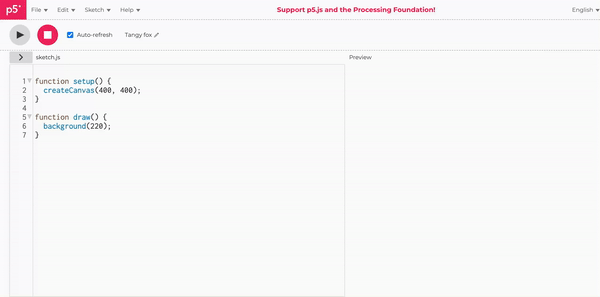 p5.js webエディタでフォルダを作成する方法を示すダイナミックなGIF。左上のファイルウィンドウを「>」アイコンをクリックして開き、プラスアイコンをクリックして「Create Folder」オプションを選択します。