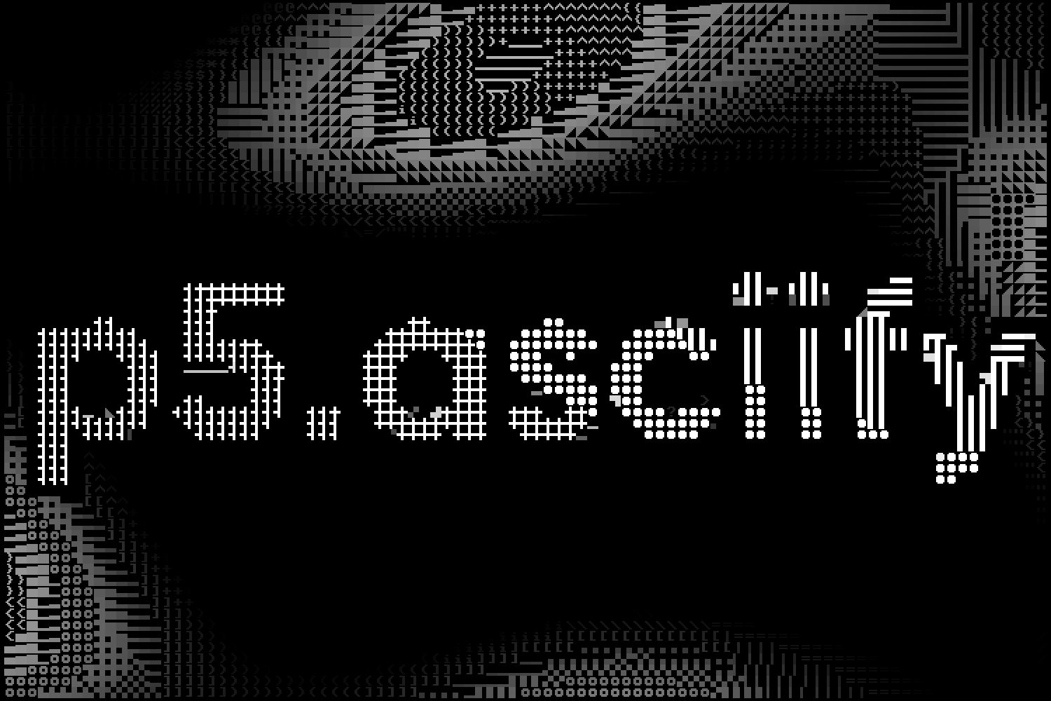 「p5.asciify」と書かれたロゴを中心にした、パーリンノイズを表すASCII文字のグリッド。