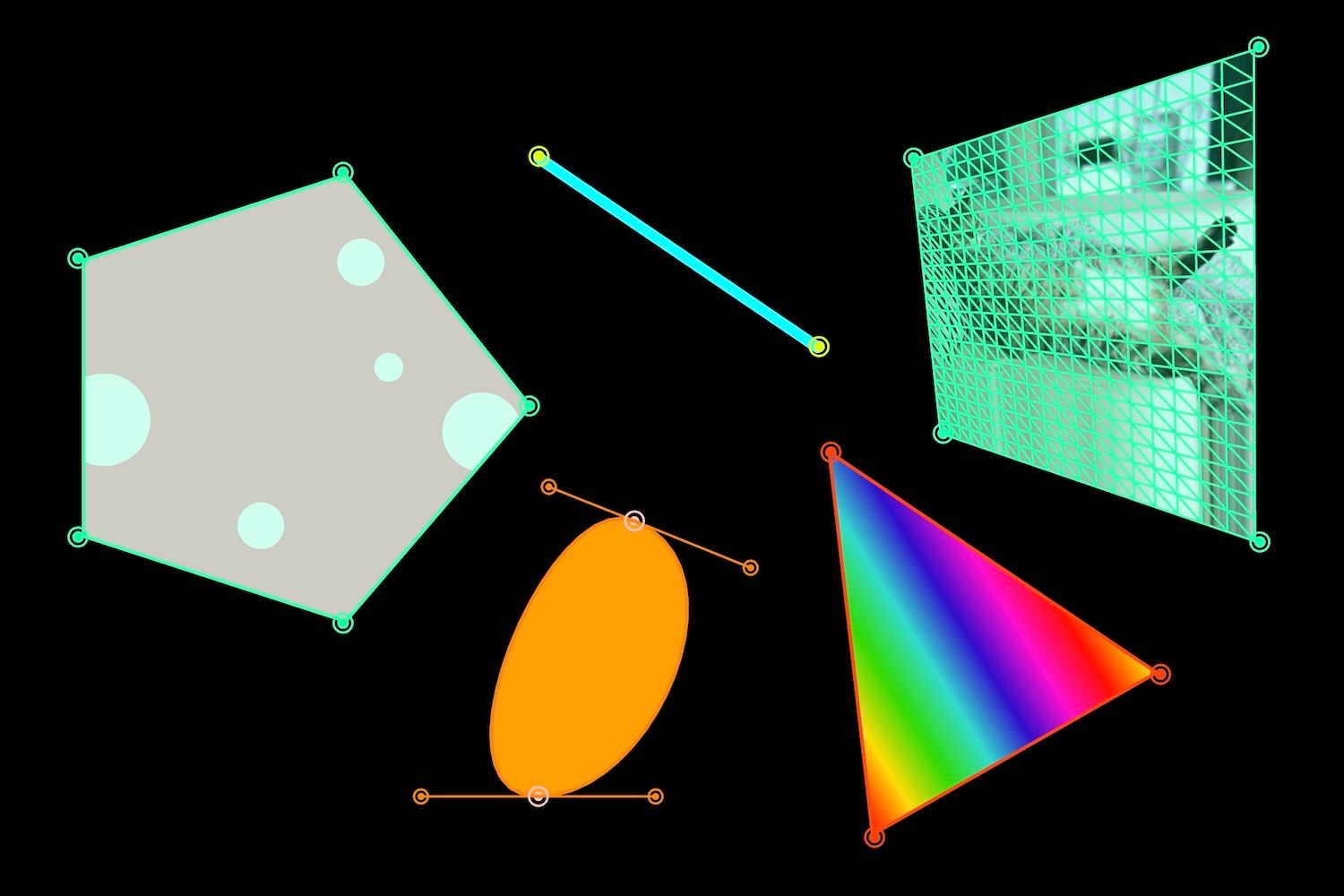 プロジェクションマッピングの形状（四角形、三角形、線、ベジェ曲線）