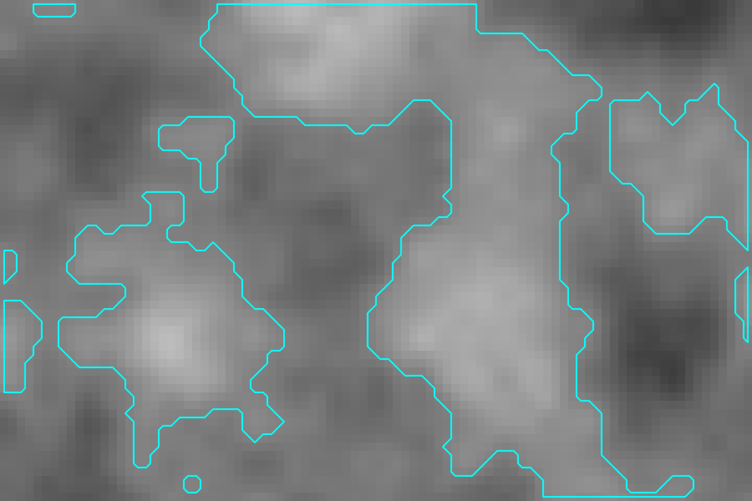 同じグレースケール値を持つピクセルの輪郭を示すノイズパターン。