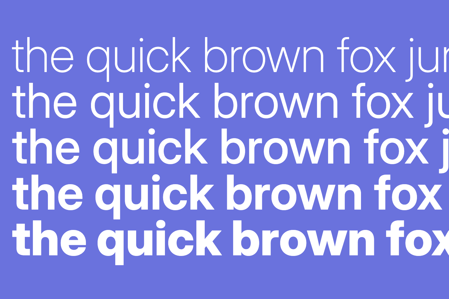 異なる太さで繰り返される「The quick brown fox jumps over the lazy dog」というテキスト