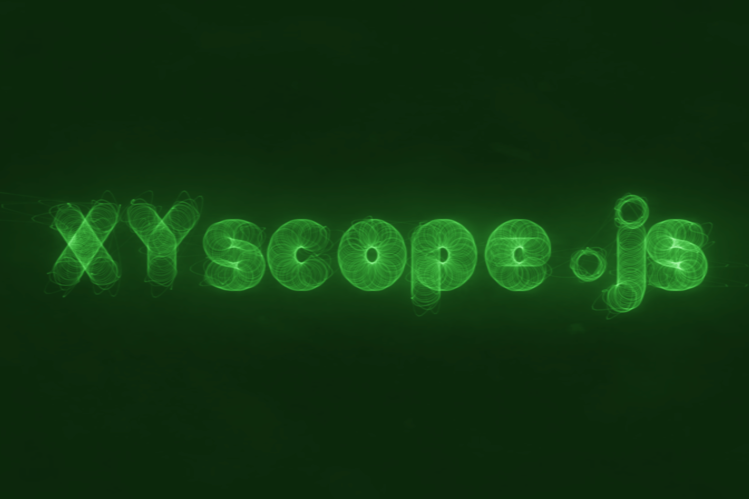 「XYscope.js」を形成し、2番目の信号によって変調された、光る緑色のベクトルモニタの線。
